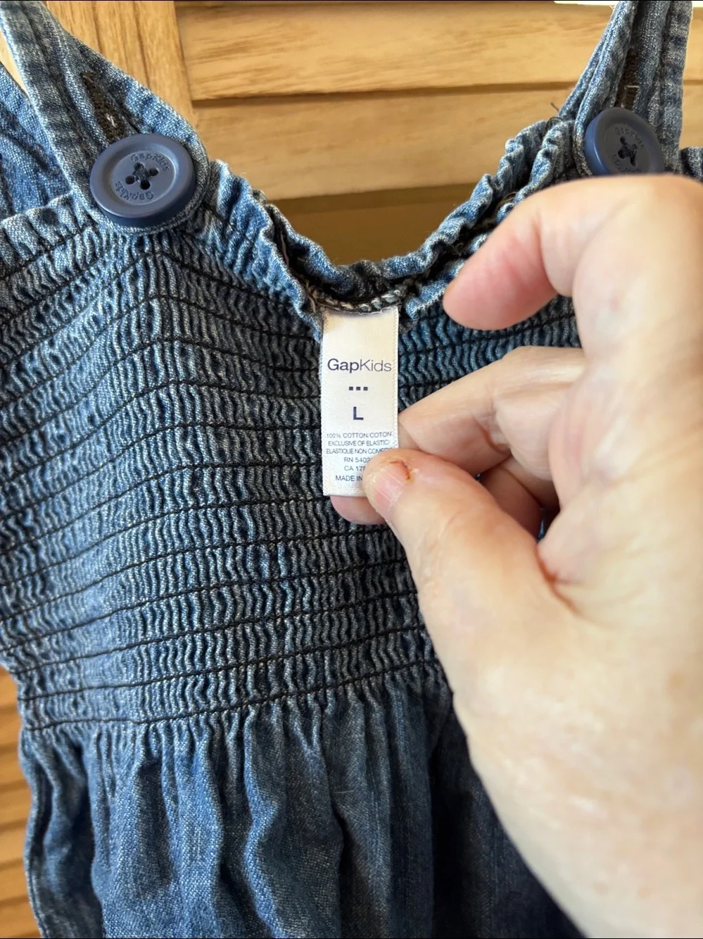 GAP Kids Blue Smocked Denim Sundress with Button Straps Large
